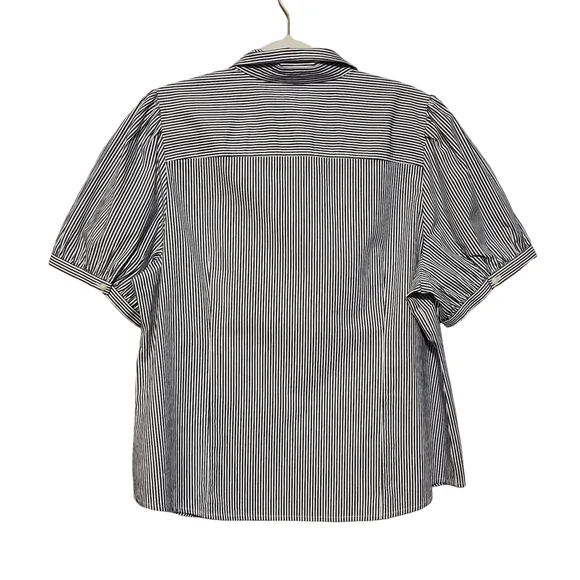 J CREW Striped Puff Sleeve Button Up Shirt Womens Plus XXL Navy White Coast NWT - Picture 4 of 10